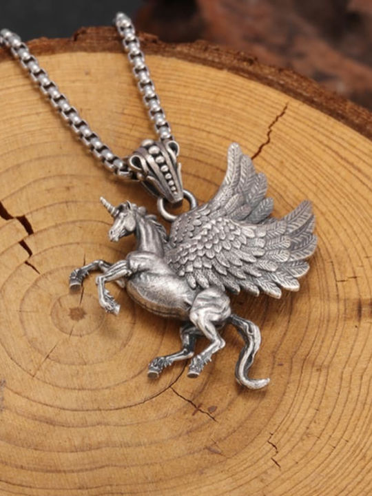 Silver Necklace Pegasus Horse Greek Mythology Molfs