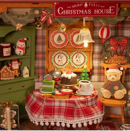 Rolife Construction Toy Wooden Robotime Christmas Eve Party with Frame LED for Children 14+ Years