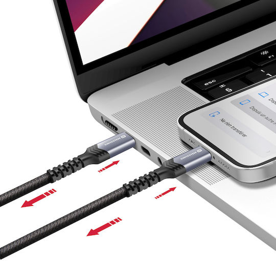 Swissten 5A Sync Charge 2-в-1 USB-C към USB-C Lightning Кабел 100W 1.5м Черен