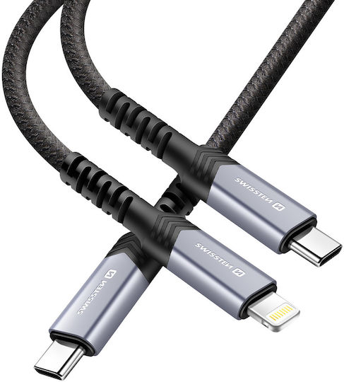 Swissten 5A Sync Charge 2-в-1 USB-C към USB-C Lightning Кабел 100W 1.5м Черен