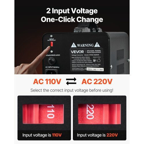 Vevor SXDYZHQSD110XHT37001V2 Transformator de la 220V la 110V 1500VA