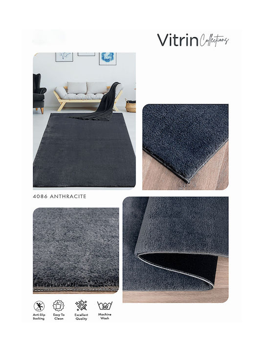 Anti-slip Rug Rectangular Furry Charcoal