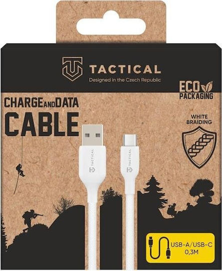 Tactical Плетена USB 2.0 Кабел USB-C мъжки - USB-A мъжки 60W Бял 0.3м (57983126579)