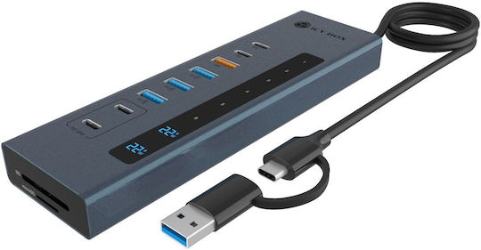 Icy Box Hub 11 Θυρών USB 3.2 με σύνδεση USB-A Γκρι