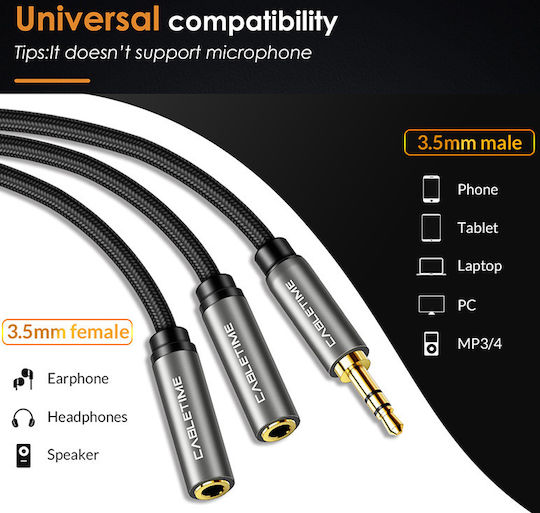 Cabletime Καλώδιο Ήχου 3.5mm male - 2x RCA female Μαύρο 0.2m 5210131039359