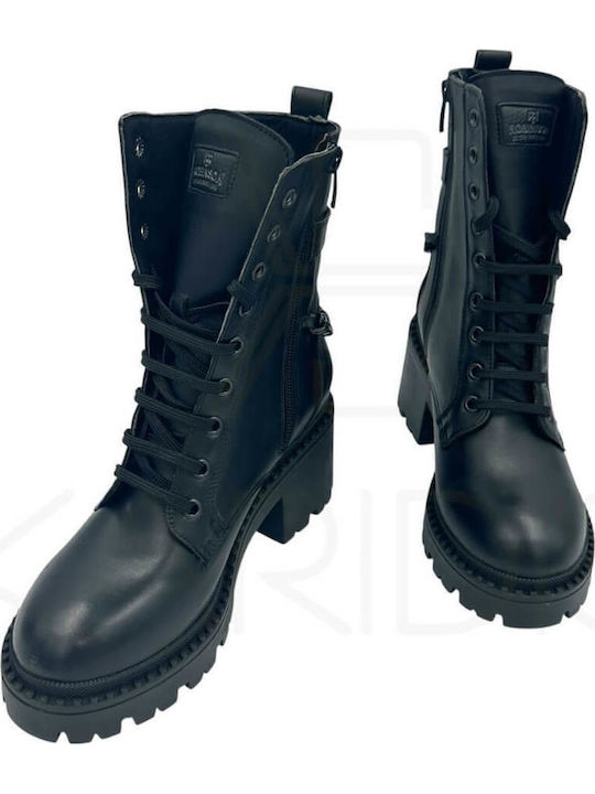 Leder Stiefeletten Damen Schwarz