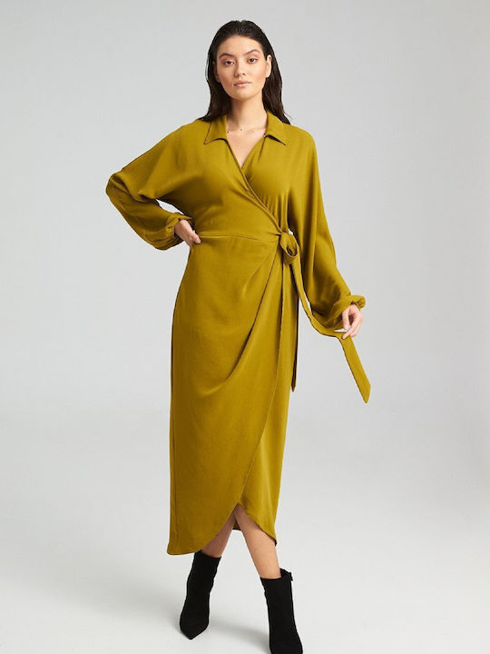 Maxi Φόρεμα Κρουαζέ Dark Lime