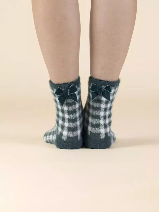 Noidinotte Damen Socken Green Checkered 1Pack Noidinotte Damen Socken Green Checkered 1Pack