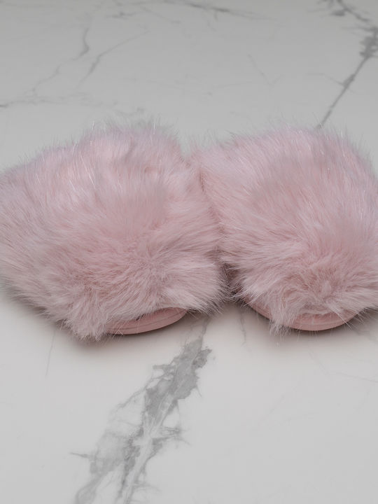 Winter Women's Slippers with Fur Pink