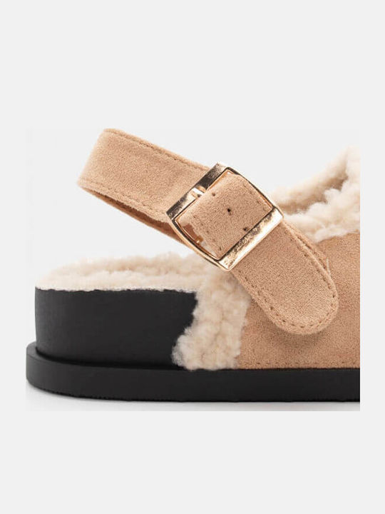 Winter Women's Slippers with Fur Beige