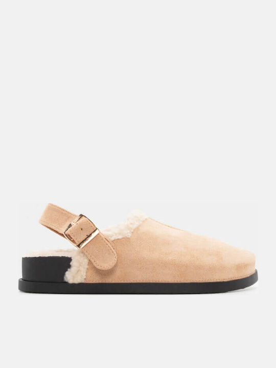 Winter Women's Slippers with Fur Beige