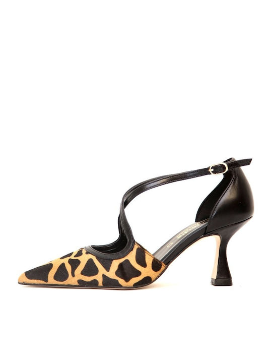 Leder Pumps mit mittelhohem Absatz Animal Print