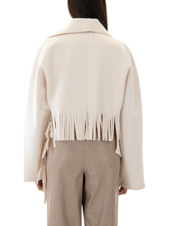 Damen Ecru Kurzmantel mit Gürtel