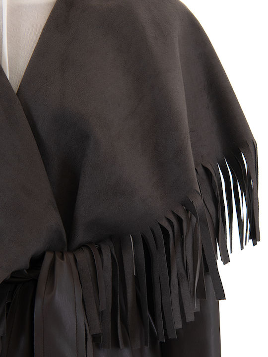 Leder Damen Brown Mantel mit Gürtel