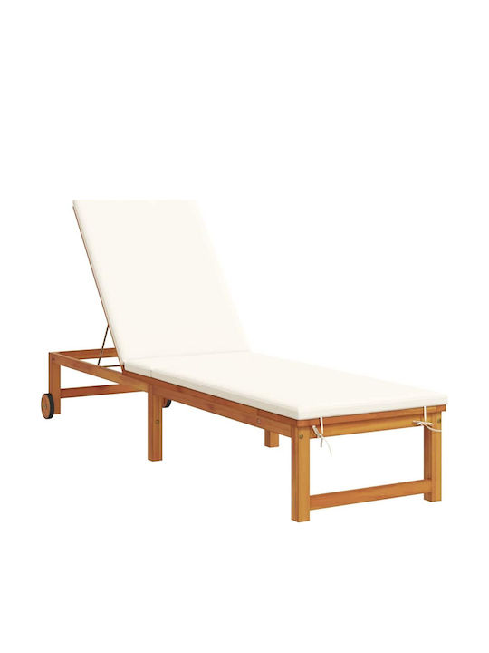 Liegestuhl Hölzernes mit Kissen & Rädern Beige 2Stück 202x53x89cm.
