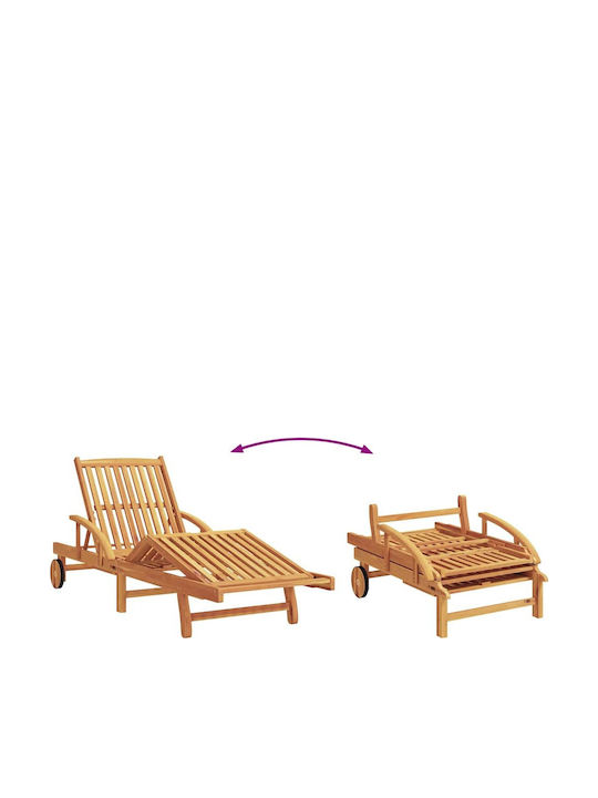 Deckchair Double Wooden with Cushion & Wheels Red with Table 2pcs 200x40x40cm.