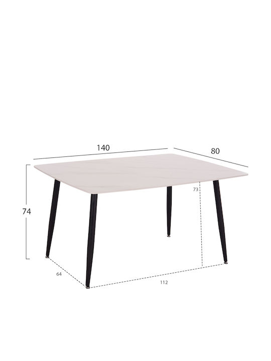 Rav Masă Sala de mese Marble White, Black 140x80x75buc