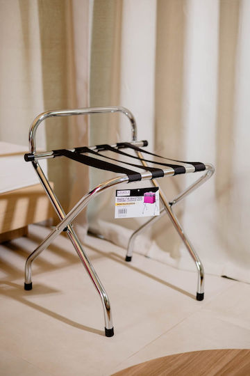 Sidirela Metallic Foldable Hotel Luggage Rack Silver with Dimensions 55x46xH70cm Foldable with Backrest