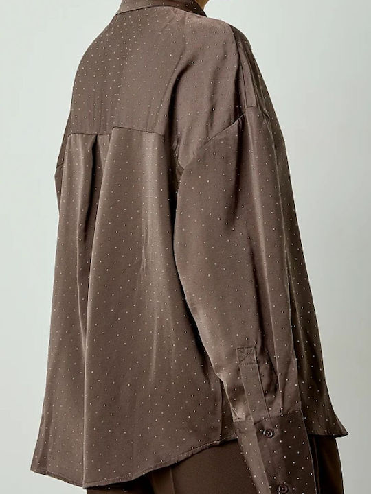 Women's Satin Long Sleeve Shirt Brown