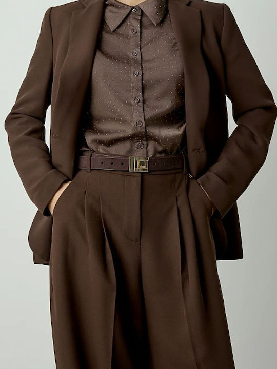 Women's Satin Long Sleeve Shirt Brown