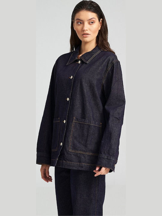 Μακρυμάνικο Γυναικείο Τζιν Πουκάμισο Dark Indigo