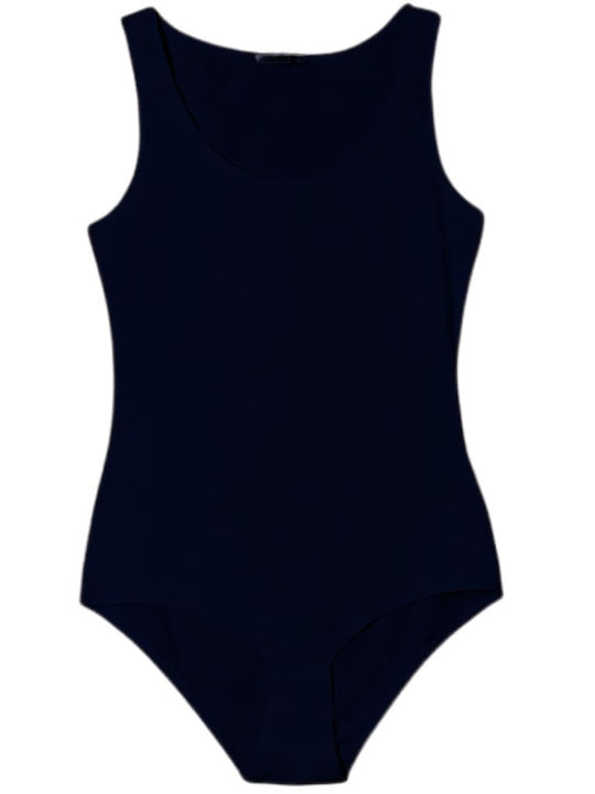 Jadea Navy Blue Cotton Sleeveless Bodysuit Wide Straps 4152