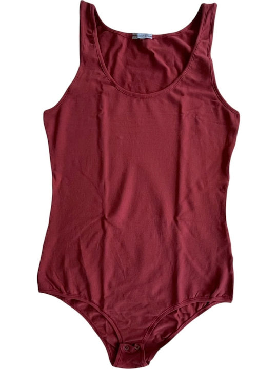 Jadea Terracotta Cotton Sleeveless Bodysuit Wide Straps 4152