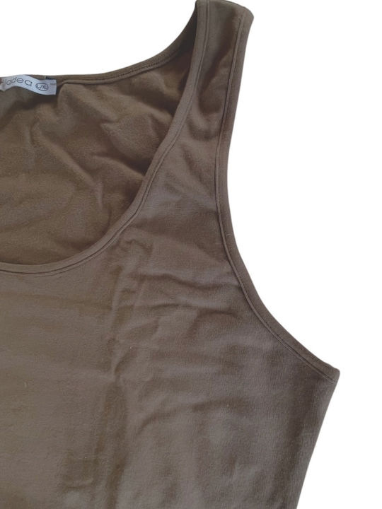 Jadea Beige-Mocha Cotton Sleeveless Bodysuit Wide Straps 4152