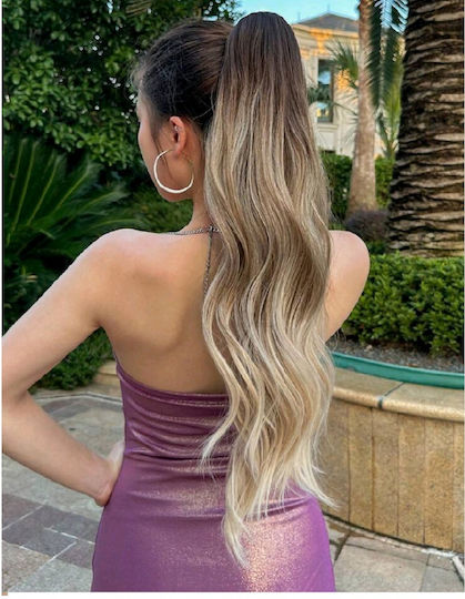 Postiche Curly Ponytail Synthetic Hair High Quality Comb-in Blonde Ombre 24 Inches