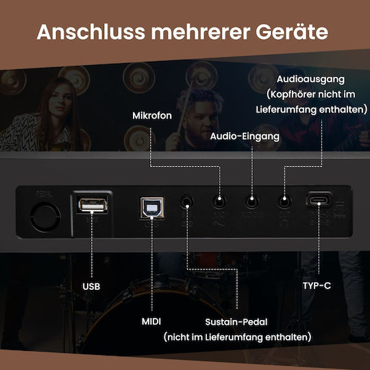 Costway Synthesizer MU10117DE-BK με 88 Δυναμικά Πλήκτρα Μαύρο