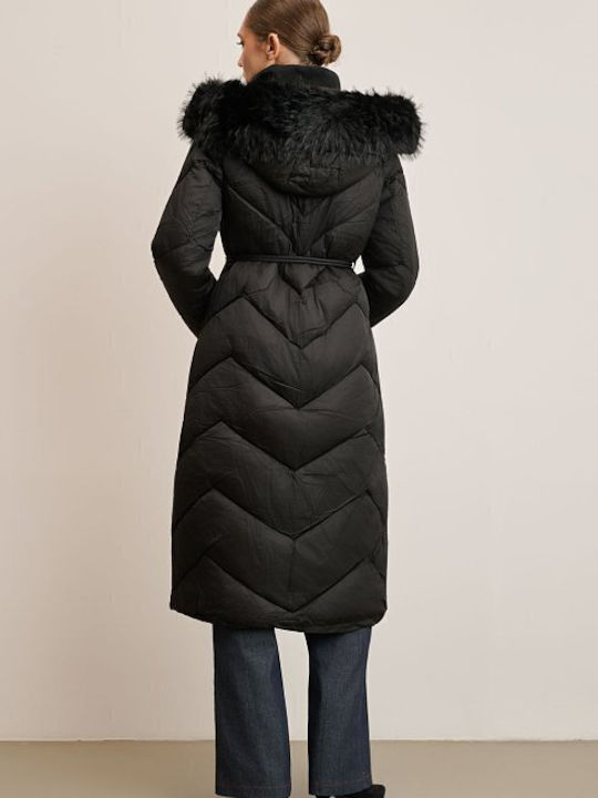 Women's Long Lifestyle Jacket for Winter with Hood Black