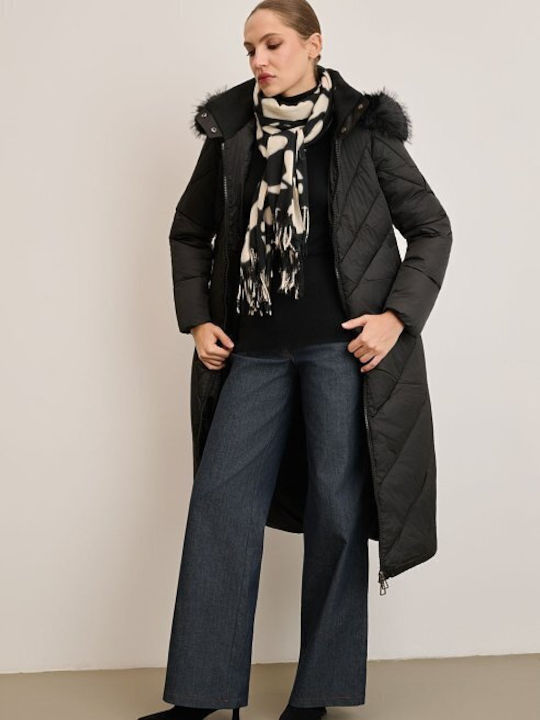 Women's Long Lifestyle Jacket for Winter with Hood Black