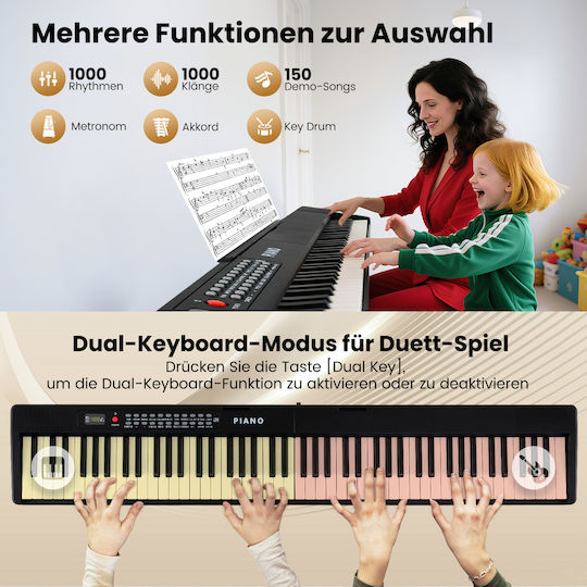 Costway Electric Stage Piano MU10132DE-DK Set with 88 Dynamically Keys Built-in Speakers and Connection with Headphones