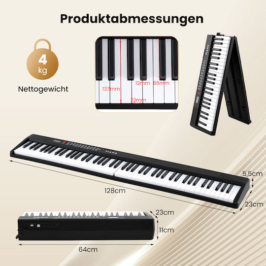 Costway Electric Stage Piano MU10132DE-DK Set with 88 Dynamically Keys Built-in Speakers and Connection with Headphones