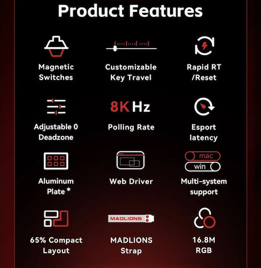 Madlions Professional MAD 60 HE Flagship V2 Gaming Mechanical Keyboard 60% with Magnetic switches and RGB lighting (English US)