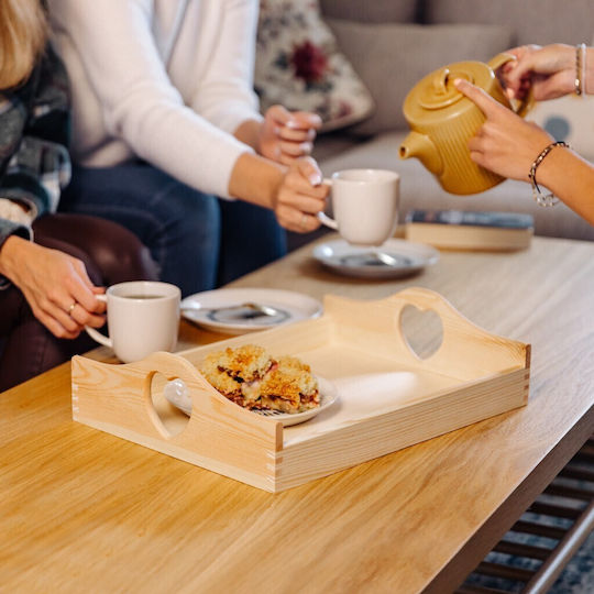 Creative Wooden Rectangular Serving Tray with Handles in Beige Color 40x30x10.5cm JAN-CD-TRAY-HEART-L 1pcs