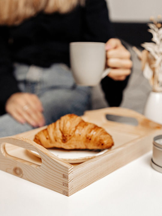Creative Дърво Поднос за сервиране с Дръжки в Бежов Цвят 30x20x6.3см JAN-CD-TRAY-S 1бр