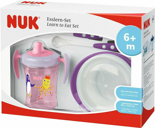 Nuk Feeding Set made of Plastic with Non-Slip Base Pink Bird 3pcs for 6+ months