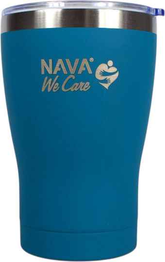 Nava Glass Thermos Stainless Steel / Plastic BPA Free 360ml Petrol with Straw