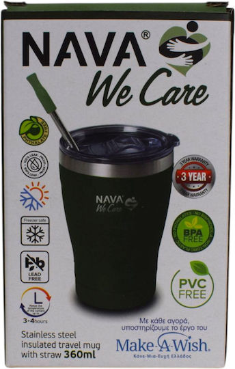 Nava Pahar Termos Oțel inoxidabil / Plastic Fără BPA 360ml Dark green cu Pai