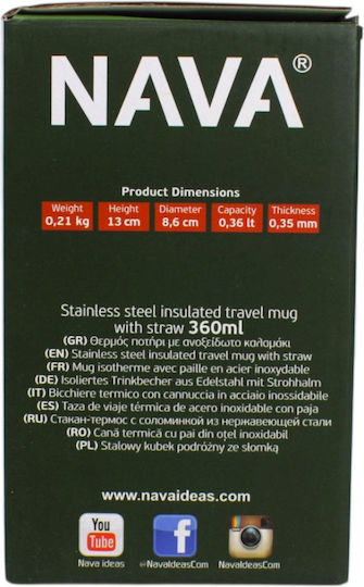Nava Pahar Termos Oțel inoxidabil / Plastic Fără BPA 360ml Dark green cu Pai