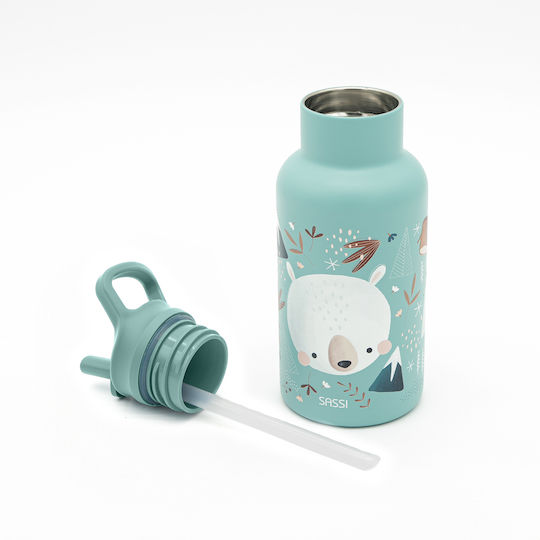 Sassi Junior Stainless Steel Kids Water Bottle Unicorns with Straw Grey 350ml