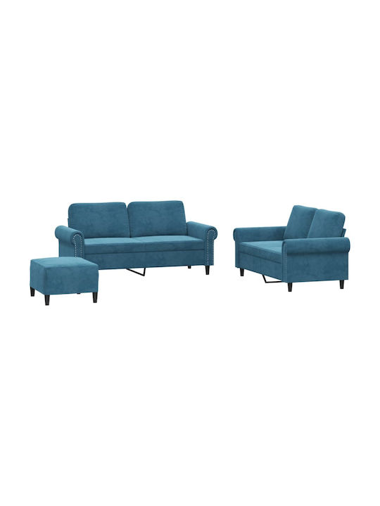 Living Room Furniture Set 3-Seater & 2-Seater & Stool Blue