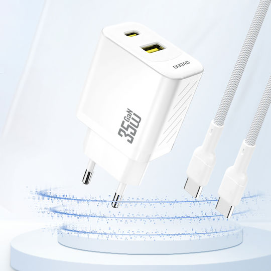 Dudao GaN с USB-A порт и USB-C порт и кабел USB-C - USB-C 35W Power Delivery Бял (A27 MaxC)