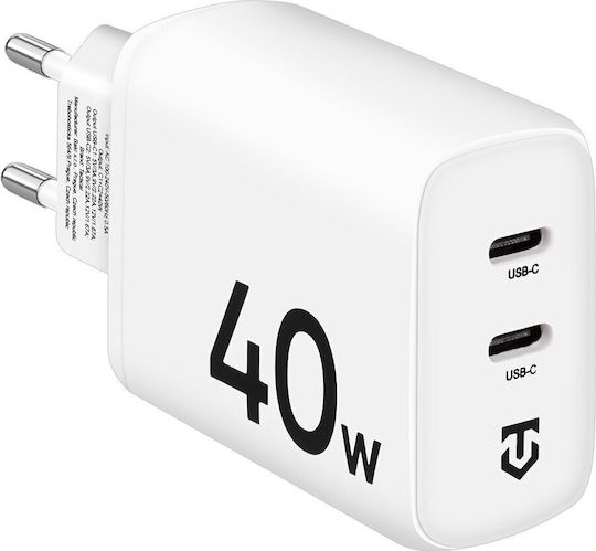 Tactical Ladegerät ohne Kabel mit 2 USB-C Anschlüsse 40W Weißs (Base Plug Dual)