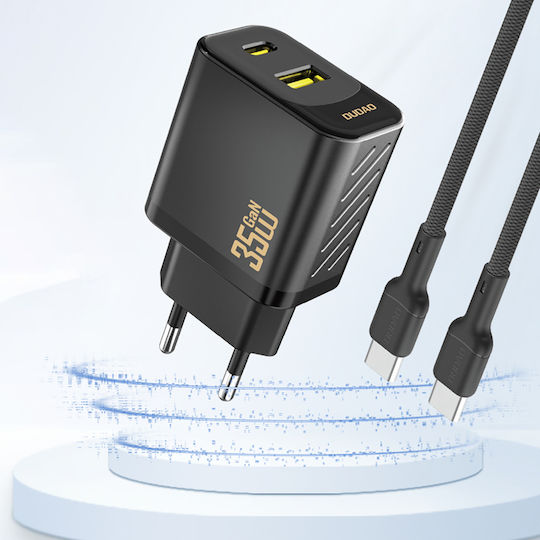Dudao GaN с USB-A порт и USB-C порт и кабел USB-C - USB-C 35W Power Delivery Черен (A27 MaxC)