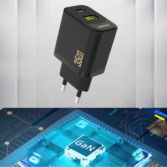 Dudao Φορτιστής Χωρίς Καλώδιο GaN με Θύρα USB-A και Θύρα USB-C 35W Power Delivery Μαύρος (A27 Max)