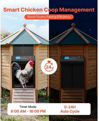 Automatic Chicken Coop Door Vevor Chicken Coop Door Battery Timer Manual Adjustment Anti-Pinch Safety Durable Aluminum Alloy Automatic Door Opener Chick Run Waterproof Seal Black