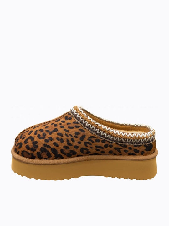 Winter Women's Slippers with Fur Brown