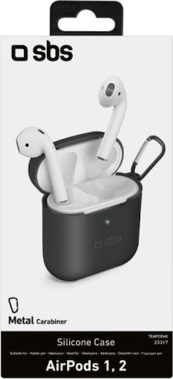 SBS Hülle Silikon mit Haken in Schwarz Farbe für Apple AirPods 1 / AirPods 2